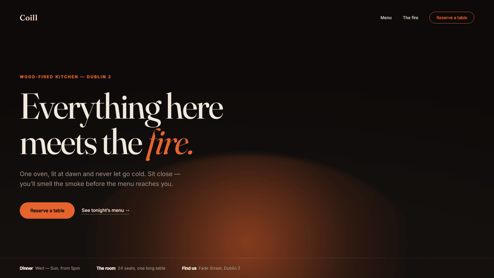 Hospitality — A wood-fired room, online.